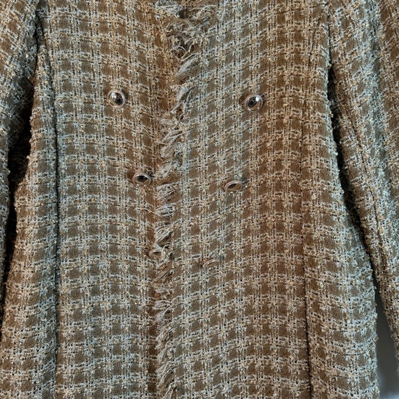 House Of Harlow 1960 Gold Shimmer Tweed Open Duster Jacket Cardigan Womens Sz M - Picture 6 of 10